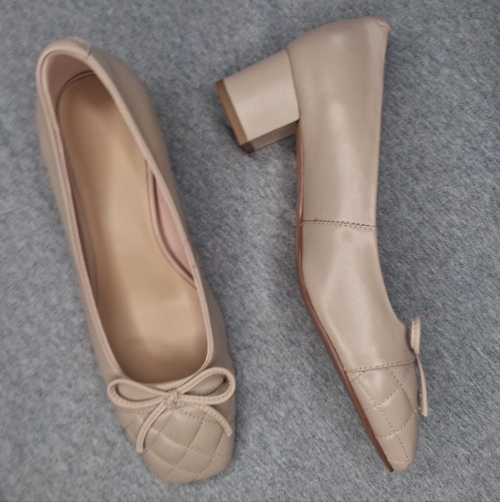 DEENNI Heeled Ballet Pumps Tan Minimalist Business Casual Size 38 US 7